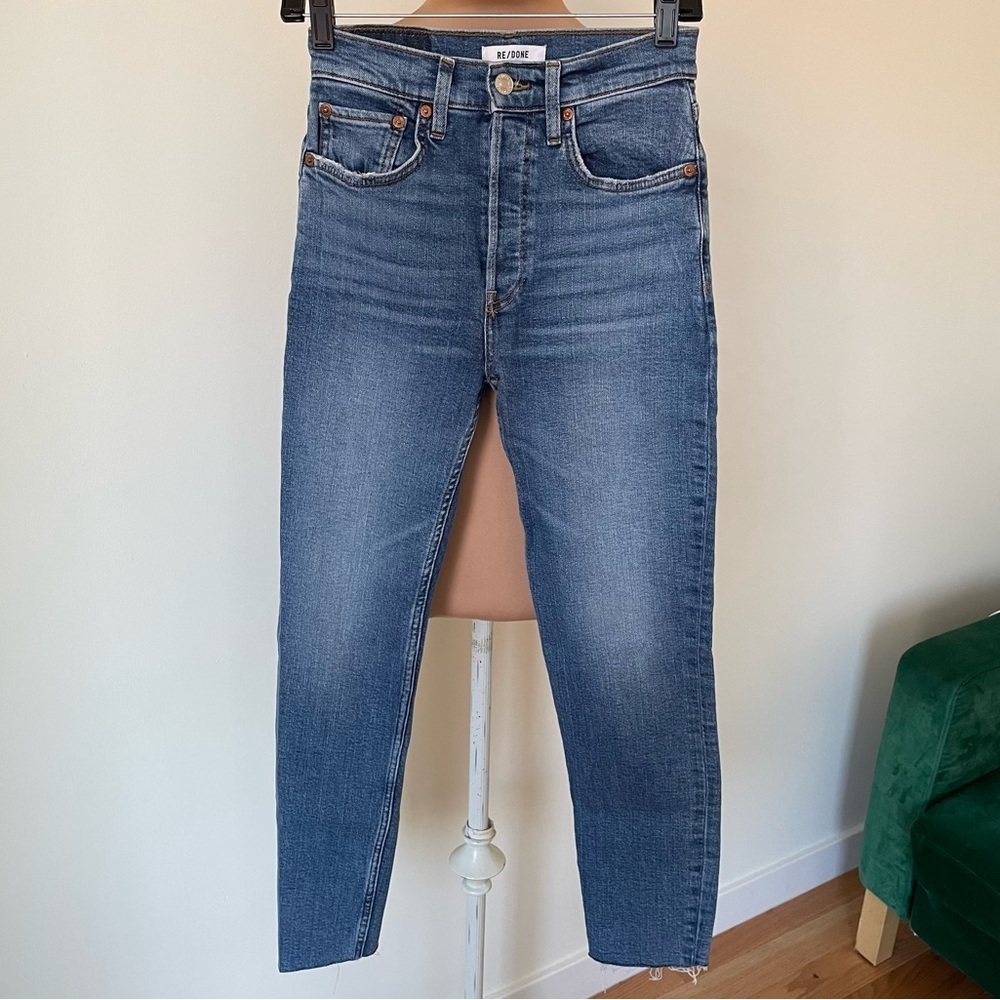 RE/DONE 90s High Rise Ankle Crop High Rise Indigo Storm Blue Skinny Jeans EUC 26